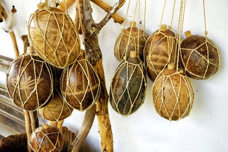 View of Vessels of totumo used for decoration or serving drink in Guane, Colombiaの写真素材