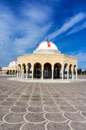 Vertical view of buildings in the Main Square near the Habib Bourguiba Mausoleum in Monastir, Tunisiaのeditorial素材