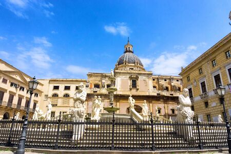 View of the Praetorian Fountain in Palermo in Sicily, Italyの写真素材