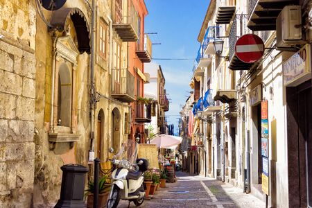 CEFALU, ITALY - MAY 1:View of a colorful street in Cefalu in Sicily, Italy on May 1, 2018のeditorial素材
