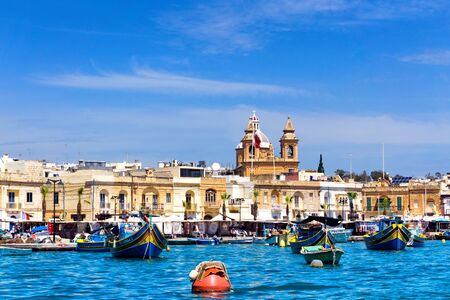 MARSAXLOKK, MALTA- MAY 5: View of Marsaxlokk fishing village in Malta on May 5, 2018のeditorial素材