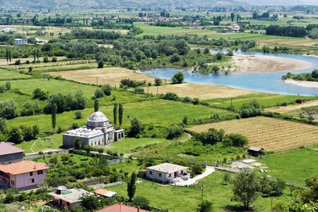 Panorama with Lead Mosque in Shkoder, Albaniaの写真素材