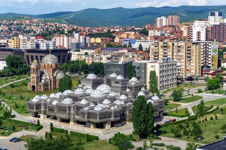 PRISHTINA, ALBANIA - JULY 18: View of National Library of Kosovo, Pristina, Kosovo on July 18, 2018のeditorial素材