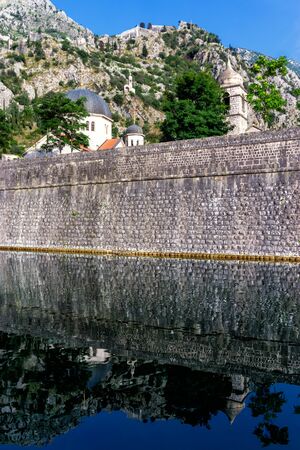 View of the Gurdic Gate of Kotor with mountains in Montenegroの写真素材