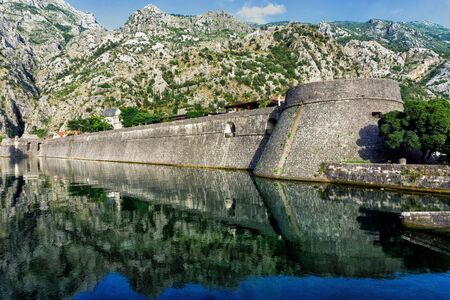 Kotor Bay and the ancient wall of Kotor in Montenegro.の写真素材