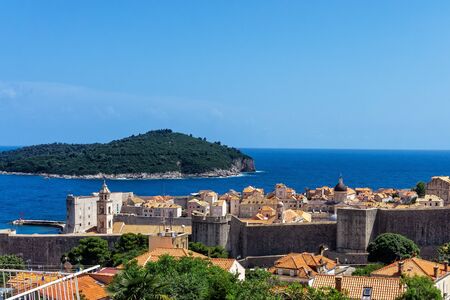 Panoramic of the historic town of Dubrovnik  in the Mediterranean Sea, Croatiaの写真素材