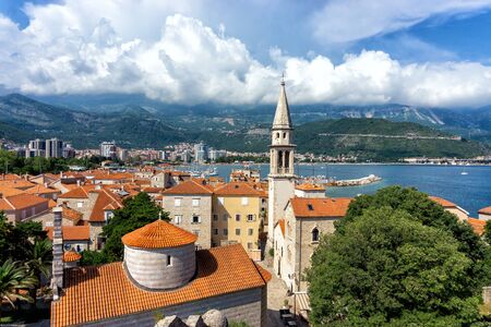 View of old town and fort Budva in Montenegro, Europeの写真素材