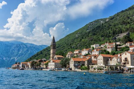 PERAST, MONTENEGRO - JULY 12: Historic city of Perast, Risan Bay, Bay of Kotor, Montenegro on July 12, 2018のeditorial素材