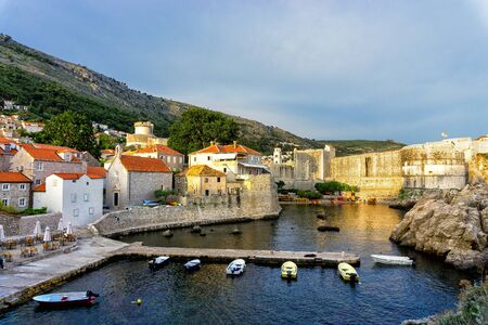 The famous  listed fortifications of Dubrovnik in Croatia overlooking the harbourの写真素材