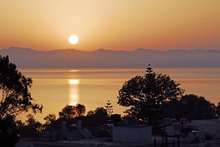 the bay of chania by sunriseの写真素材
