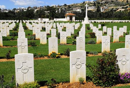 row of graves in the second world war cemetery in Souda, Crete, Greeceの写真素材