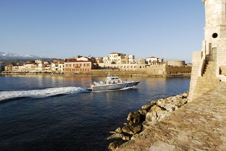 old harbour of Chania, Crete, Greeceの写真素材