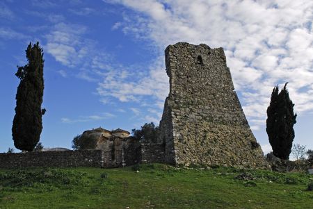 monastery of Mesopotami with the cloudy sky as backgroundの写真素材