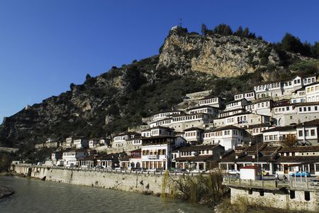 old town of Berat by the riverの写真素材