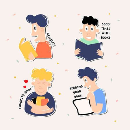 Vector illustrations Hand drawn of design cartoon characters book. stamps or stickers with abstract funnyのイラスト素材