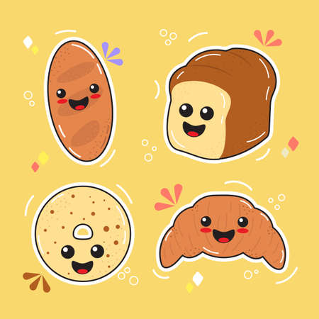Vector illustrations Hand drawn of design cartoon characters.  stamps or stickers with abstract funny cute comic charactersのイラスト素材