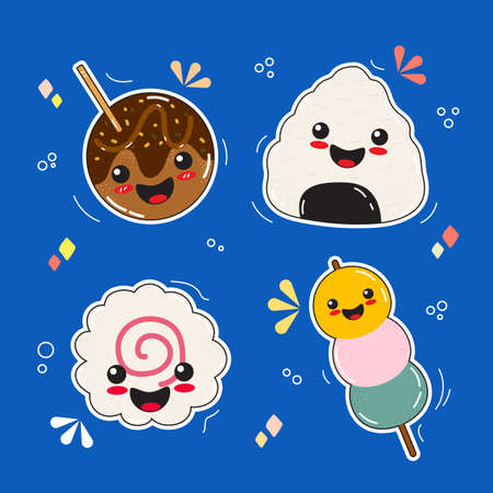 Vector illustrations Hand drawn of design cartoon characters.  stamps or stickers with abstract funny cute comic charactersのイラスト素材