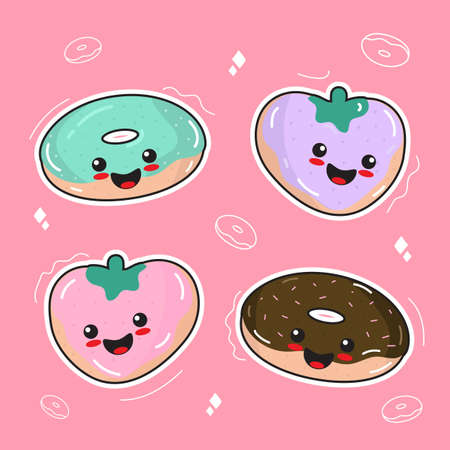 Vector illustrations Hand drawn of design cartoon characters.  stamps or stickers with abstract funny cute comic charactersのイラスト素材