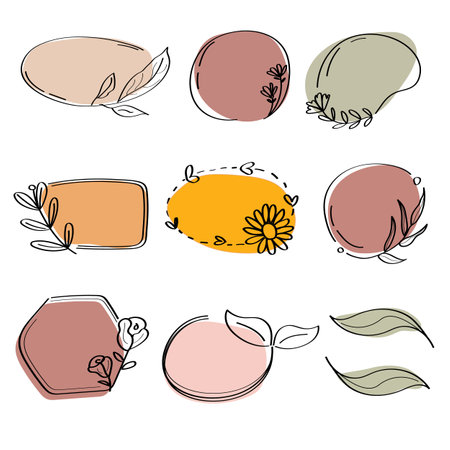 vector illustration set. Text frame Flower. Outline flower. Isolated background.のイラスト素材