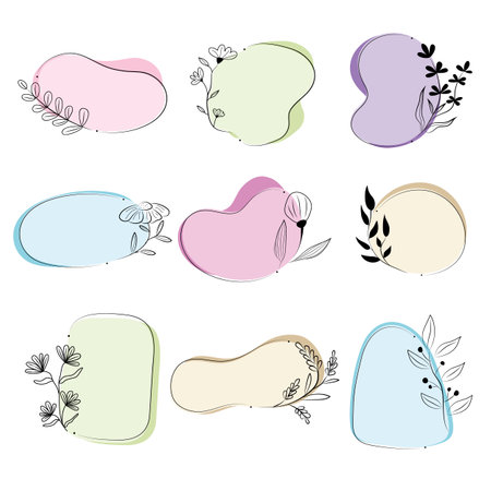 vector illustration set. Text frame Flower. Outline flower. Isolated background.のイラスト素材