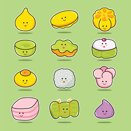 Illustration, Collation, Hand-painted Thai dessert, Isolated backgroundのイラスト素材
