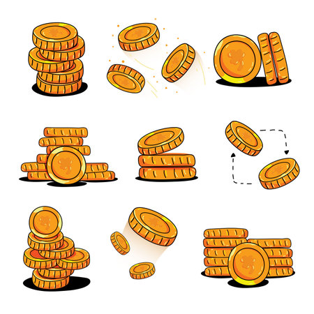 Set of gold coins. Vector illustration isolated on a white background.のイラスト素材