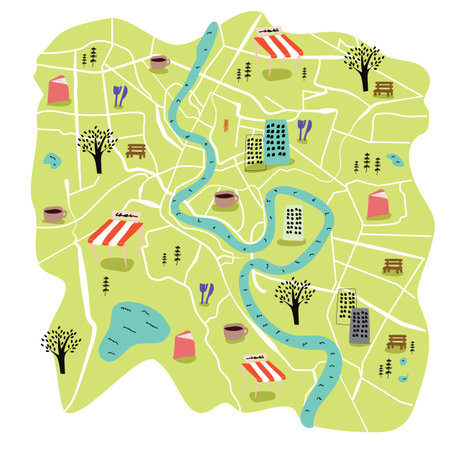 City map with roads, trees, houses and parks. Vector illustrationのイラスト素材