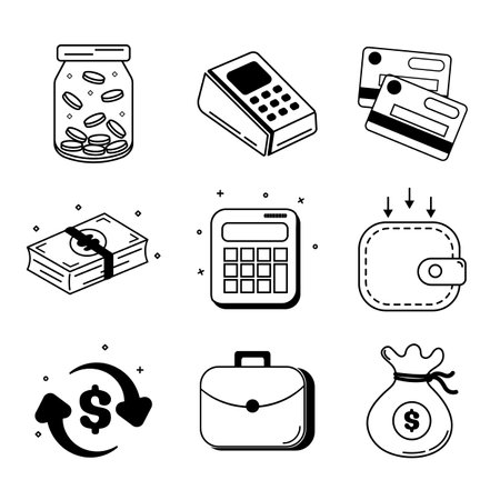 Money icon collection vector, investment, gold, money bag, isolated backgroundのイラスト素材