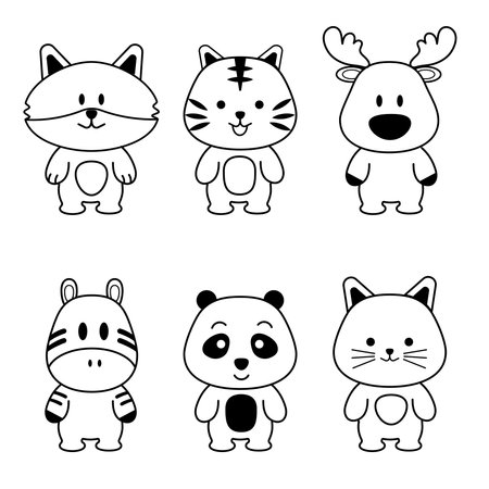 icon outline set, animal collection. Paint. Isolate the background.のイラスト素材