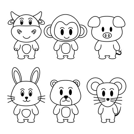 icon outline set, animal collection. Paint. Isolate the background.のイラスト素材