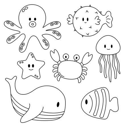icon outline set, animal collection. Paint. Isolate the background.のイラスト素材