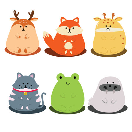 Collage illustration. Animal.  Deer, squirrels, wolves, cats. Hand drawn. Cute. Isolated backgroundのイラスト素材