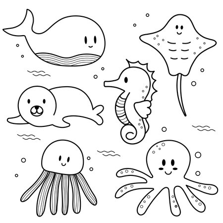 icon outline set, animal collection. Paint. Isolate the background.のイラスト素材