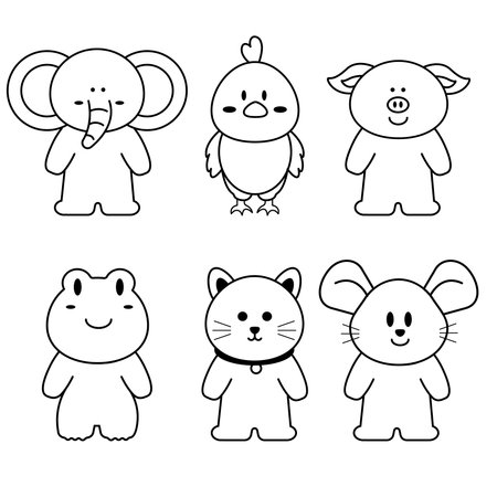 icon outline set, animal collection. Paint. Isolate the background.のイラスト素材