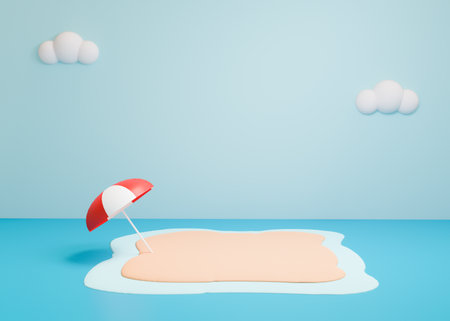 3D rendering scene with podium and abstract background. sumner background. podium for cosmetic product presentation.の写真素材
