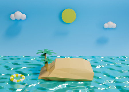 3D rendering scene with podium and abstract background. sumner background. podium for cosmetic product presentation.の写真素材