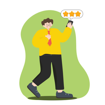 Illustration of a man holding a worktop laptop. Work presentation. Isolated backgroundのイラスト素材