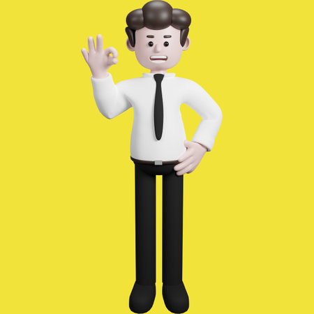 Illustration of a three-dimensional cartoon character. Various gestures. Businessman 3d render.の写真素材