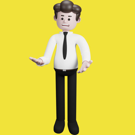 Illustration of a three-dimensional cartoon character. Various gestures. Businessman 3d render.の写真素材