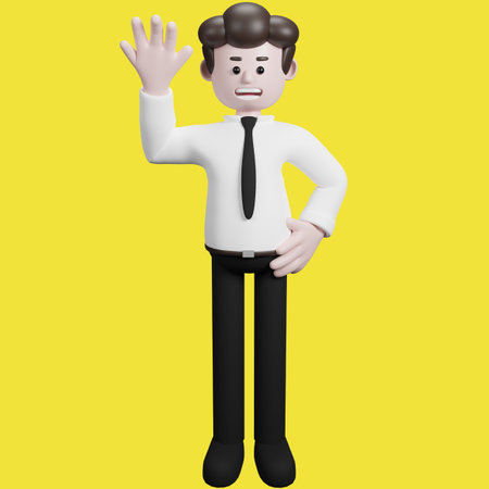 Illustration of a three-dimensional cartoon character. Various gestures. Businessman 3d render.の写真素材