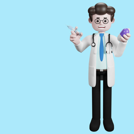 3D rendering of a cartoon doctor character. illustration of Male Doctor.presentation clip art.の写真素材