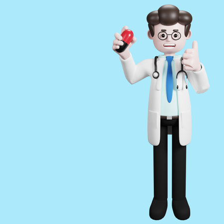 3D rendering of a cartoon doctor character. illustration of Male Doctor.presentation clip art.の写真素材