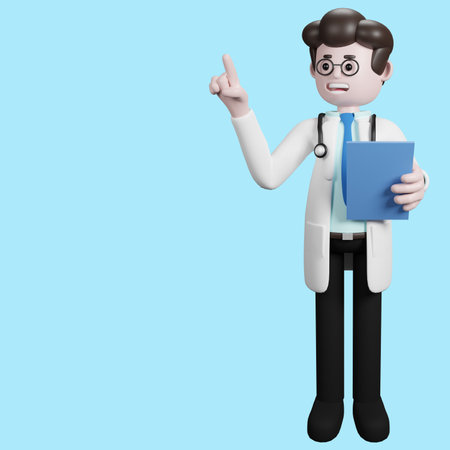 3D rendering of a cartoon doctor character. illustration of Male Doctor.presentation clip art.の写真素材