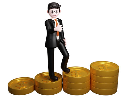 3d render illustration. Finance, investment, money growth, finance cartoon character.の写真素材