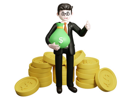 3d render illustration. Finance, investment, money growth, finance cartoon character.の写真素材