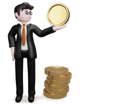 3d render illustration. Finance, investment, money growth, finance cartoon character.の写真素材