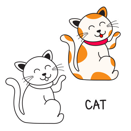 Vector illustration. Coloring book , Coloring Cat. Cartoon animal. Clipart set for nursery poster, Practice skillsのイラスト素材