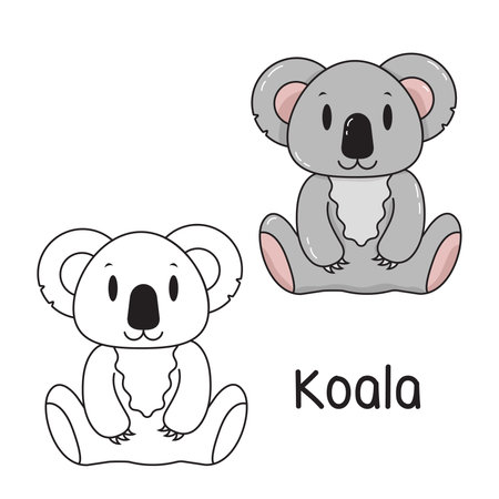 Vector illustration. Coloring book , Coloring koala. Cartoon animal. Clipart set for nursery poster, Practice skillsのイラスト素材