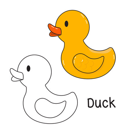 Vector illustration. Coloring book , Coloring Duck. Cartoon animal. Clipart set for nursery poster, Practice skillsのイラスト素材