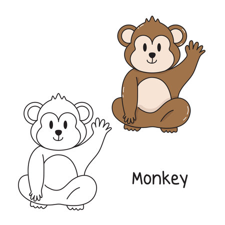 Vector illustration. Coloring book , Coloring monkey. Cartoon animal. Clipart set for nursery poster, Practice skillsのイラスト素材